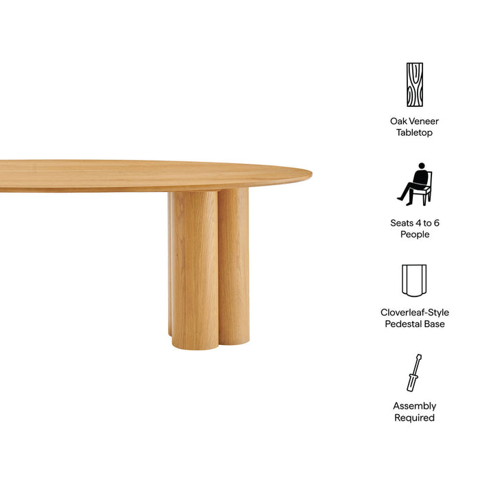 Renwick 79 Inch Oak Veneer Oval Pedestal Dining Table in Oak