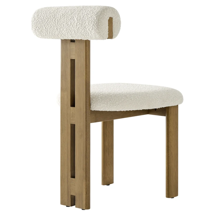 Torian Boucle Fabric Dining Chair Set of 2 in French Oak Ivory