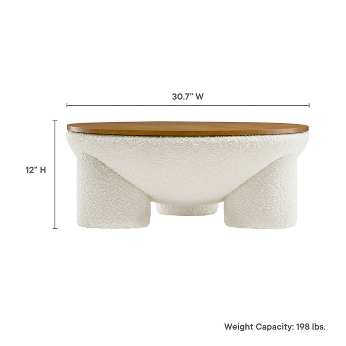 Tridome Round Boucle Upholstered Storage Coffee Table in Natural Ivory