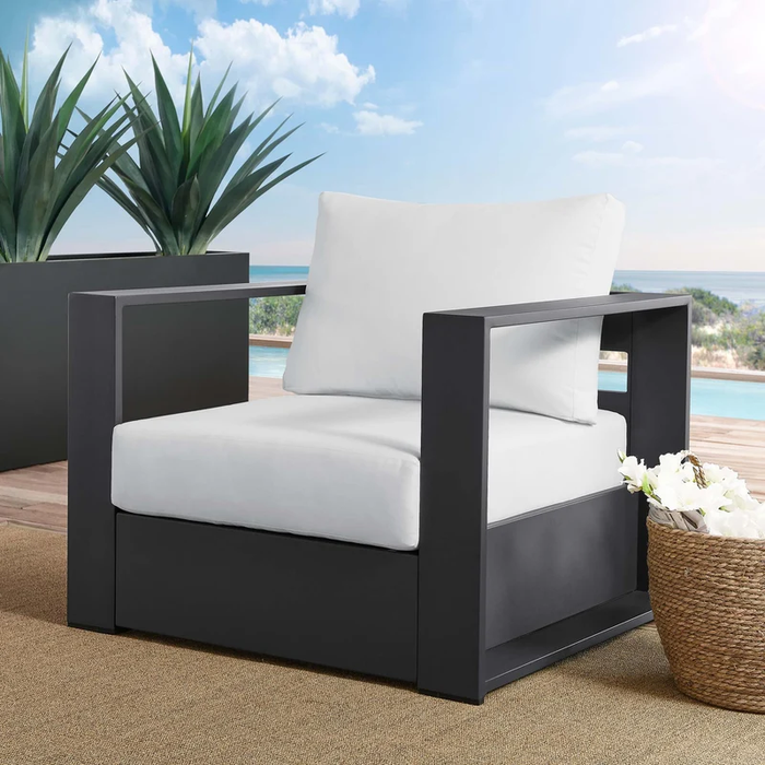 Tahoe Outdoor Patio Powder-Coated Aluminum Armchair in Gray White