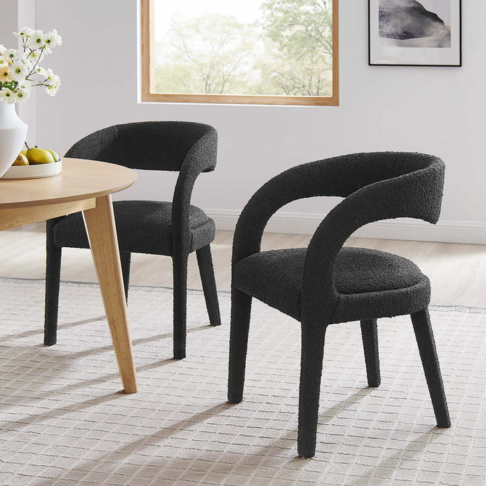 Pinnacle Boucle Upholstered Dining Chair Set of 2 in Black