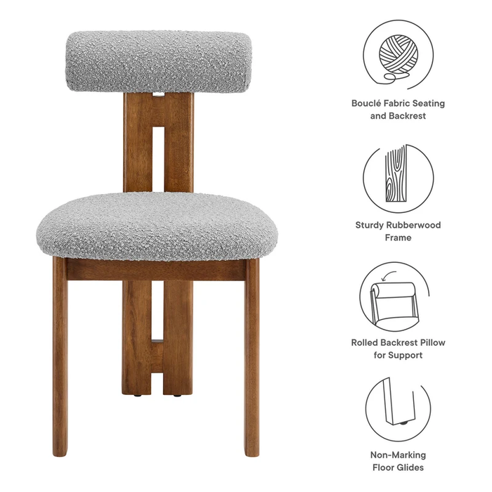 Torian Boucle Fabric Dining Chair Set of 2 in Walnut Light Gray
