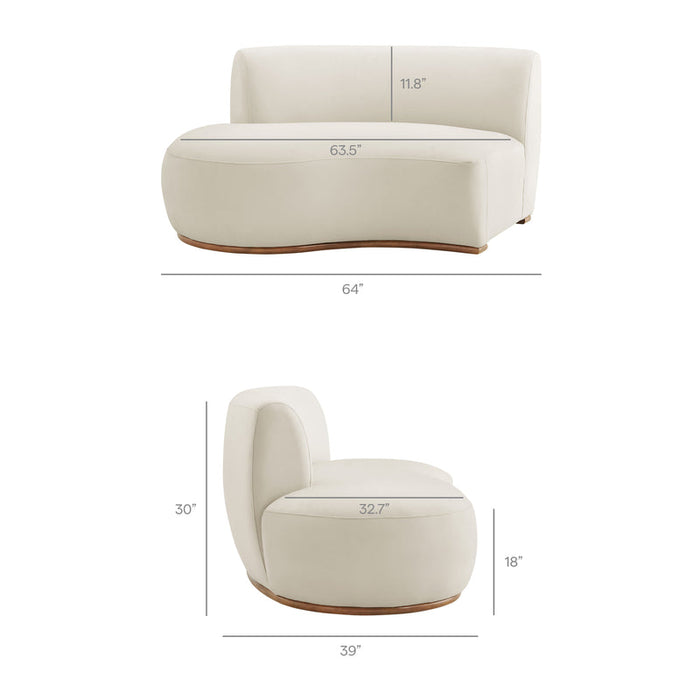 Rialta 2 Piece Curved Performance Velvet Sectional Sofa in Alabaster