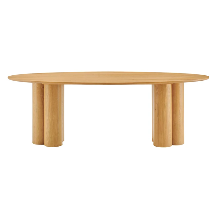 Renwick 79 Inch Oak Veneer Oval Pedestal Dining Table in Oak