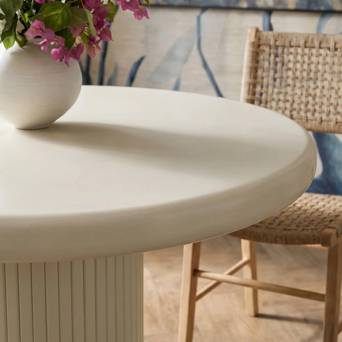 Belmonte 45 Inch Painted Wood Round Pedestal Dining Table in Putty