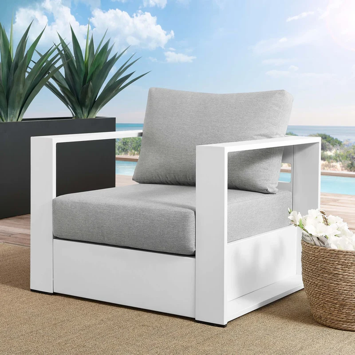 Tahoe Outdoor Patio Powder-Coated Aluminum Armchair in White Gray