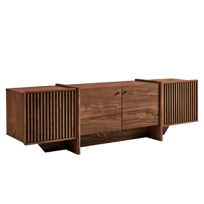 Yarrow 77 Inch Fluted Four Door TV Stand in Walnut