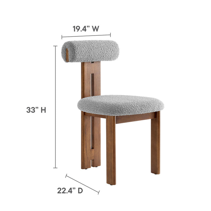 Torian Boucle Fabric Dining Chair Set of 2 in Walnut Light Gray