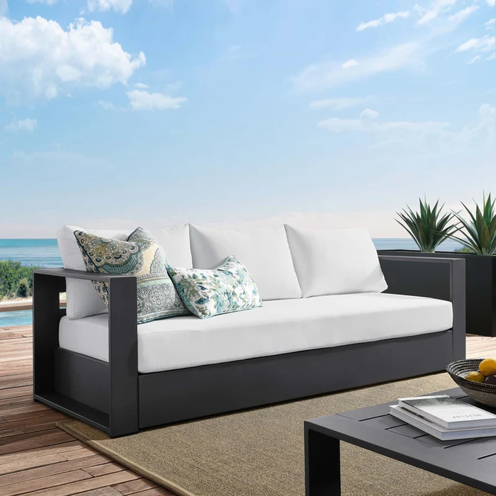 Tahoe Outdoor Patio Powder-Coated Aluminum Sofa in Gray White