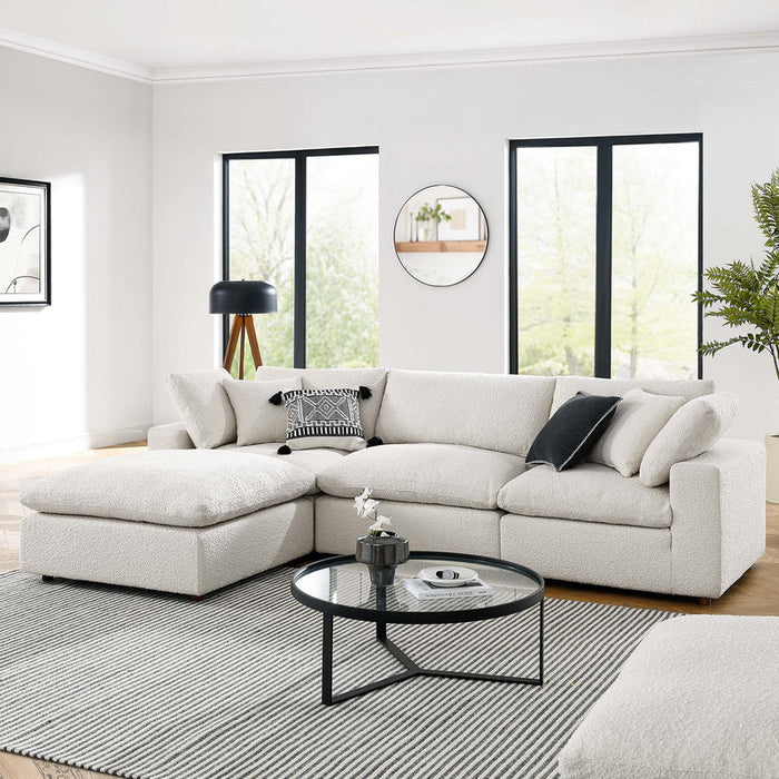Commix 4-Piece Down Filled Overstuffed Boucle Fabric Sectional Sofa in Ivory