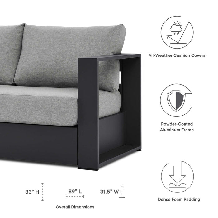 Tahoe Outdoor Patio Powder-Coated Aluminum Sofa in Gray Gray
