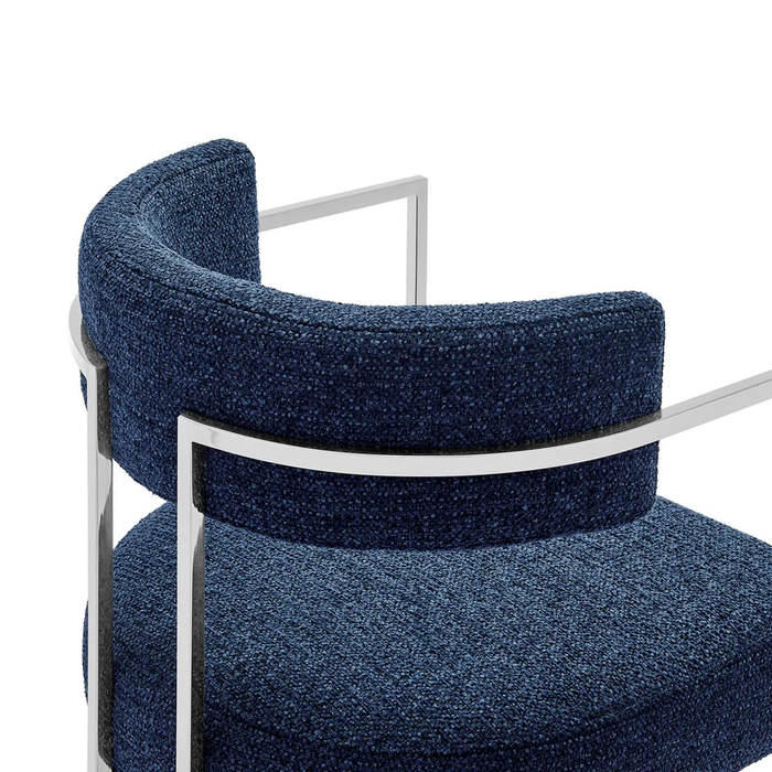 Huron Curved Back Fabric and Metal Dining Accent Chair in Silver Navy