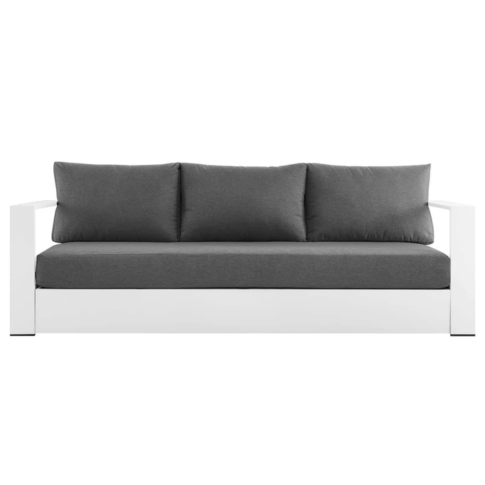 Tahoe Outdoor Patio Powder-Coated Aluminum Sofa in White Charcoal