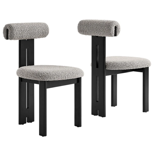 Torian Boucle Fabric Dining Chair Set of 2 in Wenge Taupe