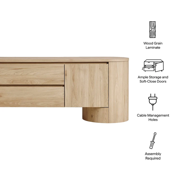 Duval 71 Inch Oval TV Cabinet in Light Oak