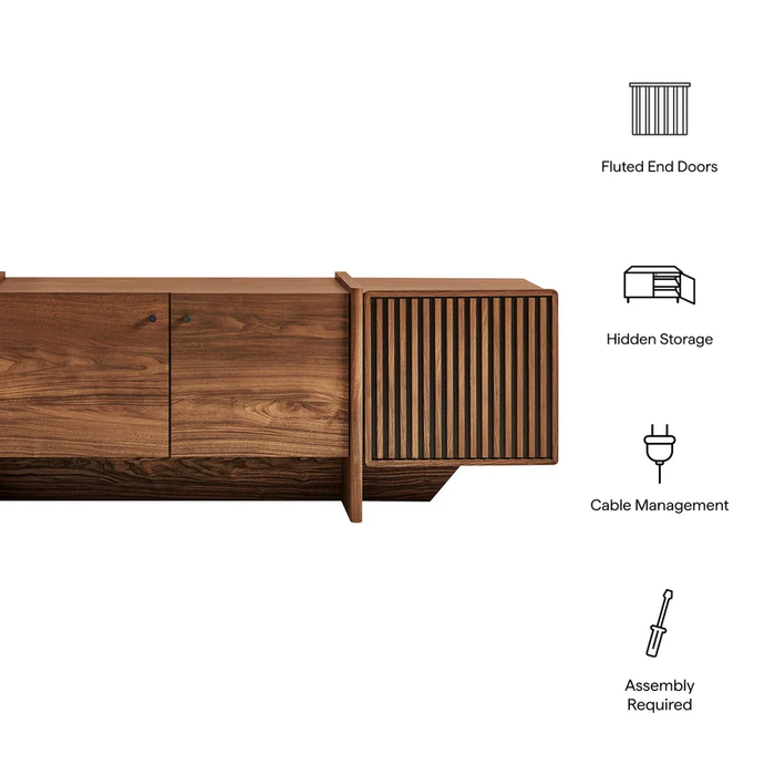 Yarrow 77 Inch Fluted Four Door TV Stand in Walnut