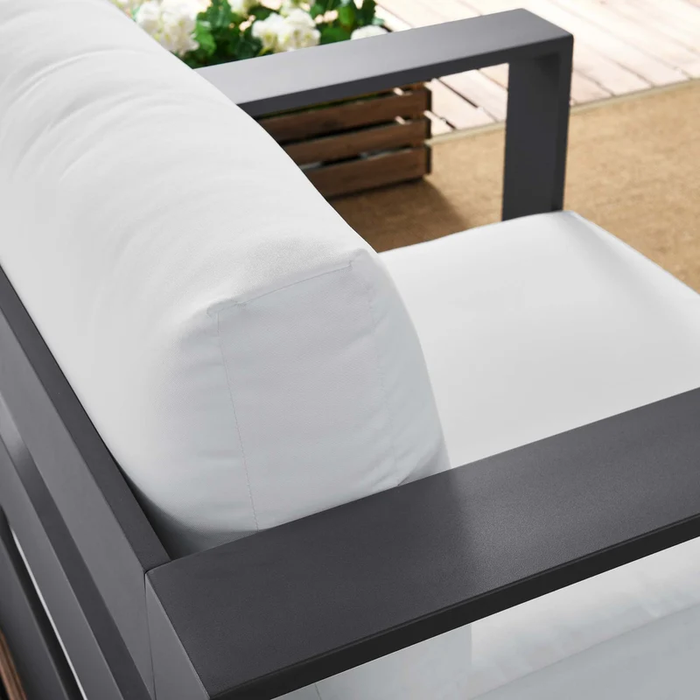 Tahoe Outdoor Patio Powder-Coated Aluminum Armchair in Gray White