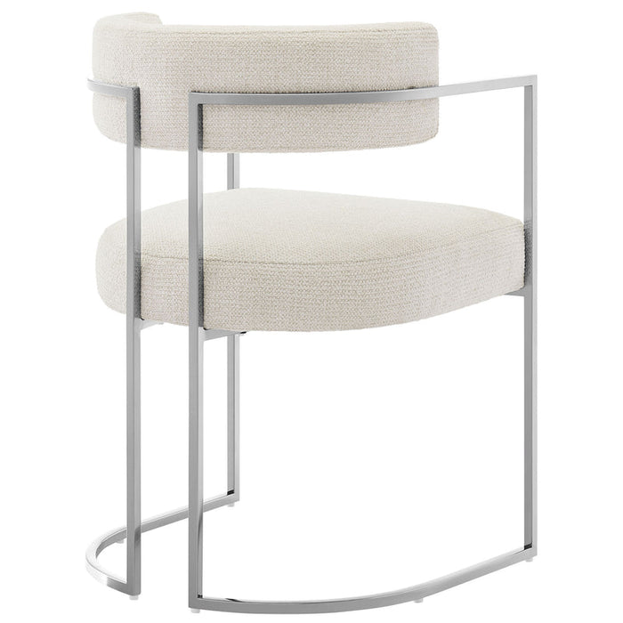 Huron Curved Back Fabric and Metal Dining Accent Chair in Silver Cream