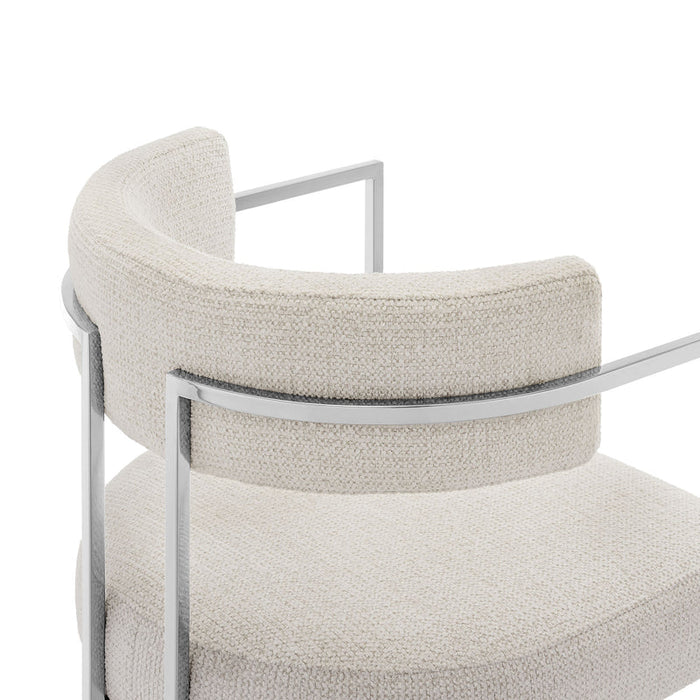 Huron Curved Back Fabric and Metal Dining Accent Chair in Silver Cream