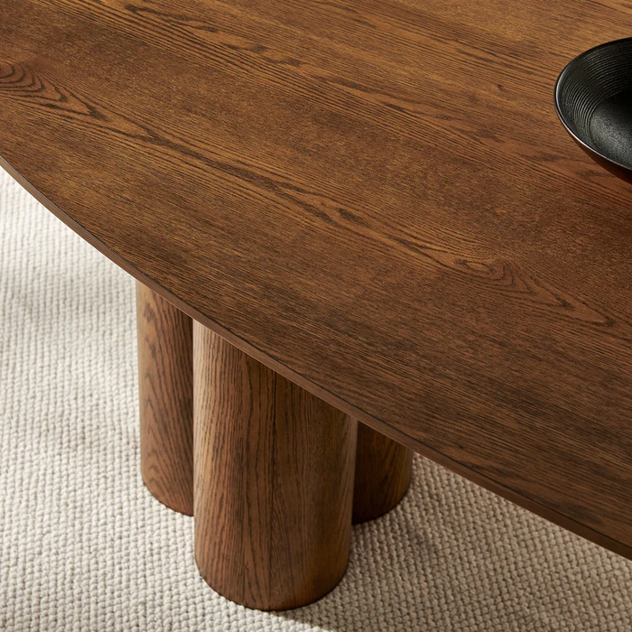 Renwick 79 Inch Oak Veneer Oval Pedestal Dining Table in Walnut