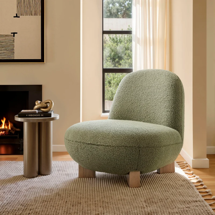 Norwood Faux Mohair Bean Shaped Accent Chair in Moss