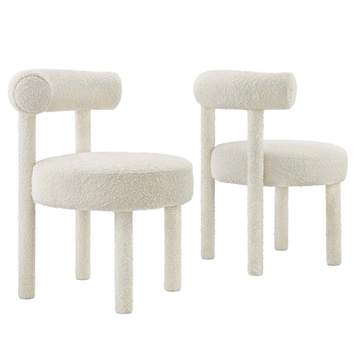 Toulouse Boucle Fabric Dining Chair Set of 2 in Ivory