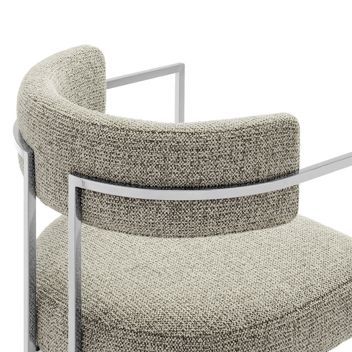 Huron Curved Back Fabric and Metal Dining Accent Chair in Silver Wheat