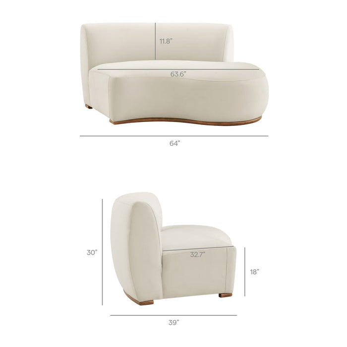 Rialta 2 Piece Curved Performance Velvet Sectional Sofa in Alabaster