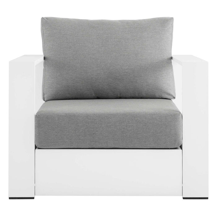 Tahoe Outdoor Patio Powder-Coated Aluminum Armchair in White Gray