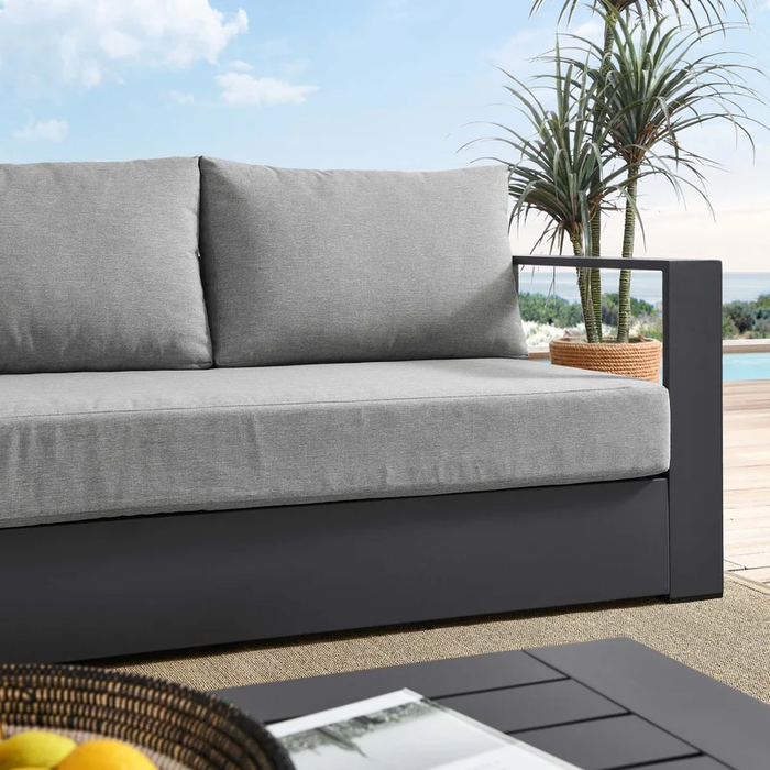 Tahoe Outdoor Patio Powder-Coated Aluminum Sofa in Gray Gray