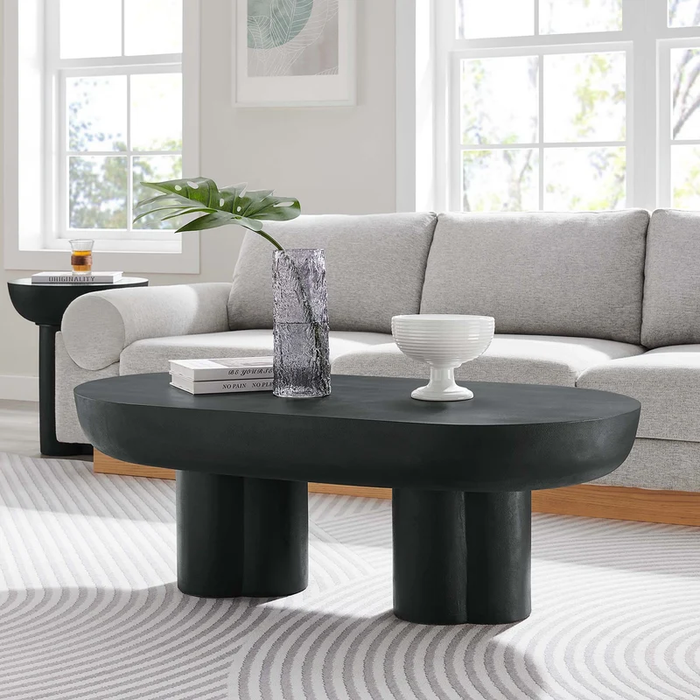 Caspian Oval Concrete Coffee Table in Black