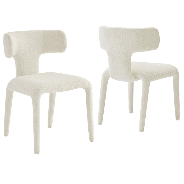 Stellan Curved Back Boucle Upholstered Dining Chair in Cream Set of Two