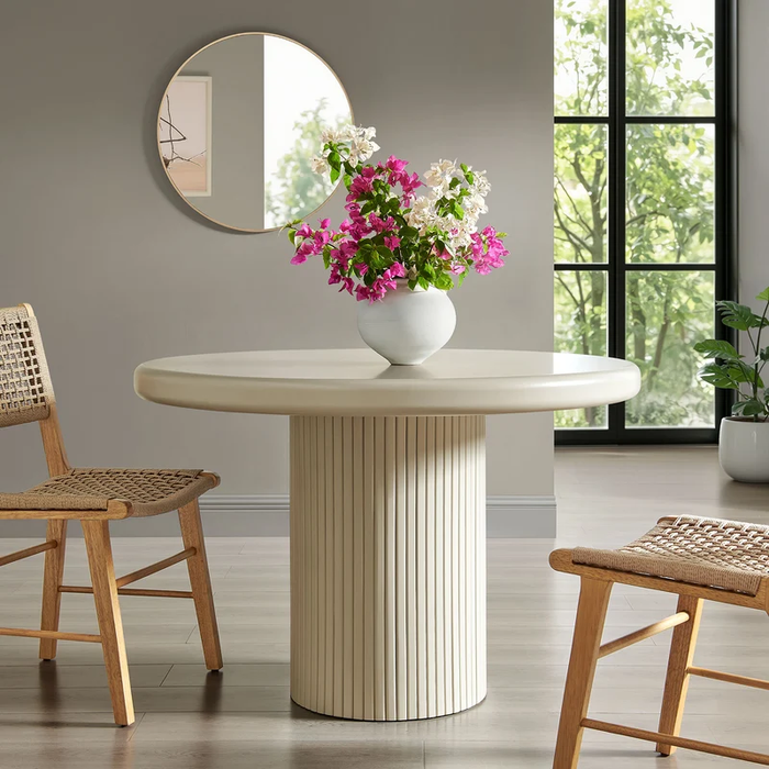 Belmonte 45 Inch Painted Wood Round Pedestal Dining Table in Putty