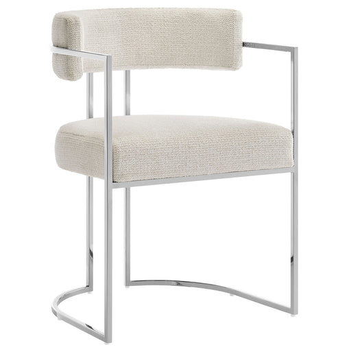 Huron Curved Back Fabric and Metal Dining Accent Chair in Silver Cream