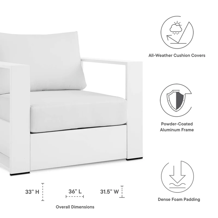 Tahoe Outdoor Patio Powder-Coated Aluminum Armchair in White White