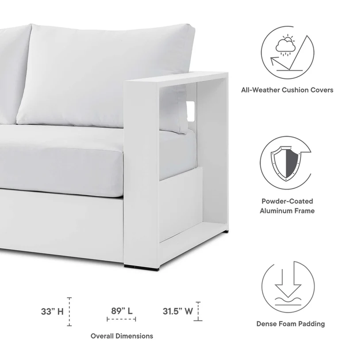 Tahoe Outdoor Patio Powder-Coated Aluminum Sofa in White White