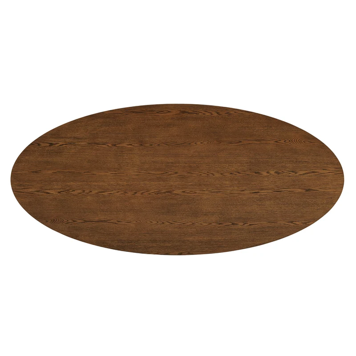 Renwick 79 Inch Oak Veneer Oval Pedestal Dining Table in Walnut