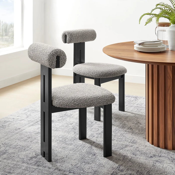 Torian Boucle Fabric Dining Chair Set of 2 in Wenge Taupe