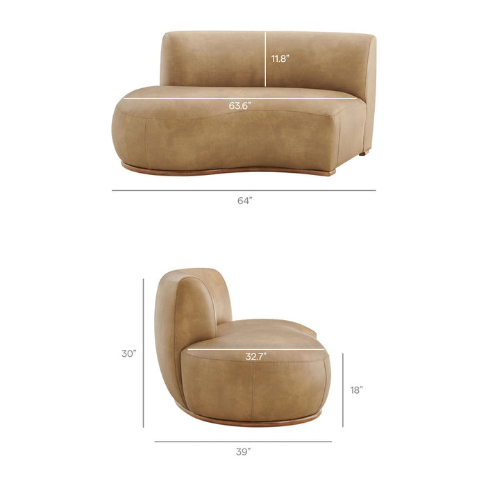Rialta 3 Piece Curved Vegan Leather Sectional Sofa in Toast