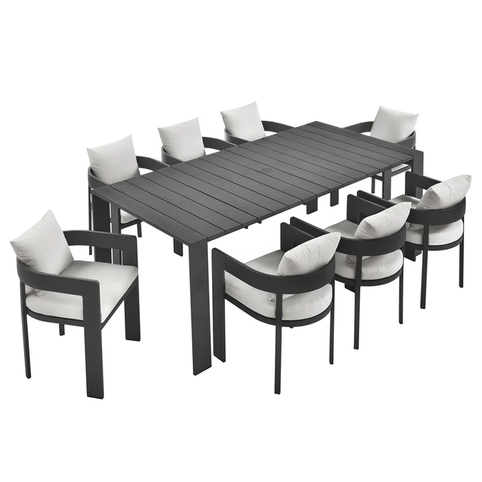Tahoe 9-Piece Outdoor Patio Aluminum Dining Set in Gray White