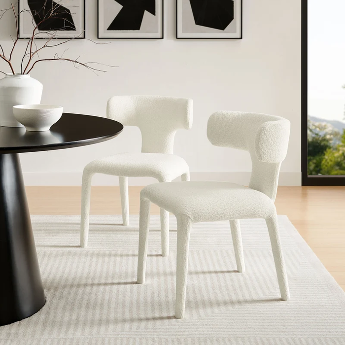 Stellan Curved Back Boucle Upholstered Dining Chair in Cream Set of Two