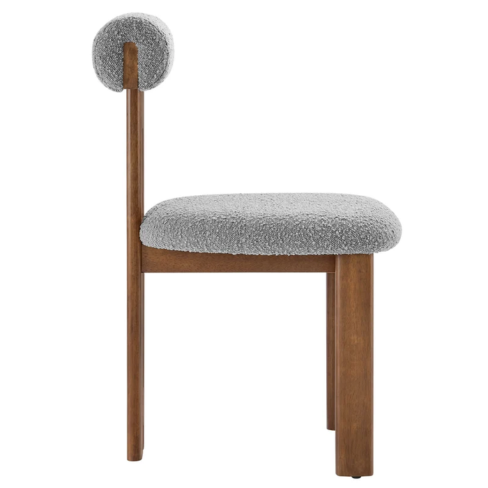 Torian Boucle Fabric Dining Chair Set of 2 in Walnut Light Gray