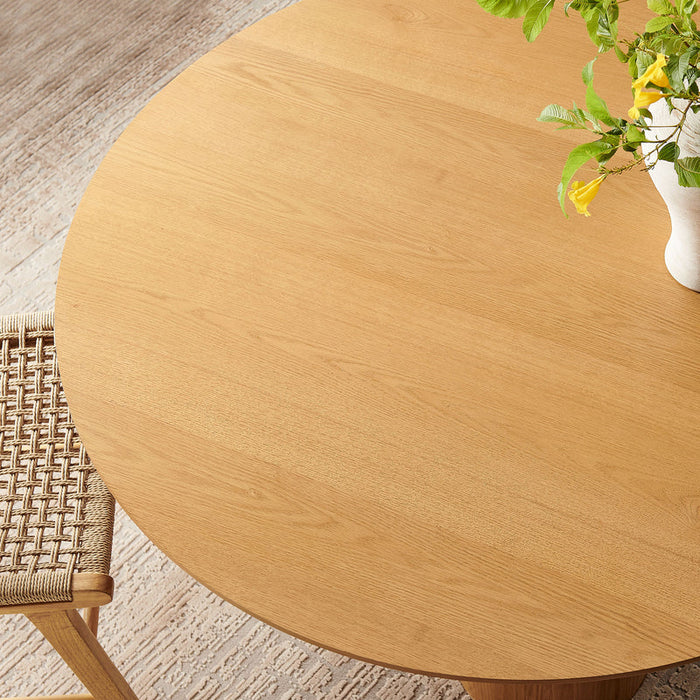 Renwick 47 Inch Oak Veneer Round Pedestal Dining Table in Oak