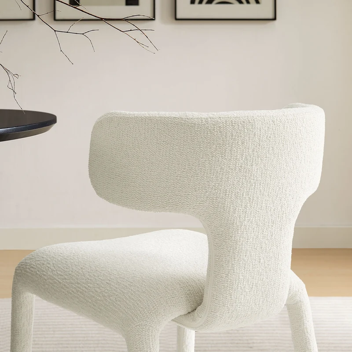 Stellan Curved Back Boucle Upholstered Dining Chair in Cream Set of Two