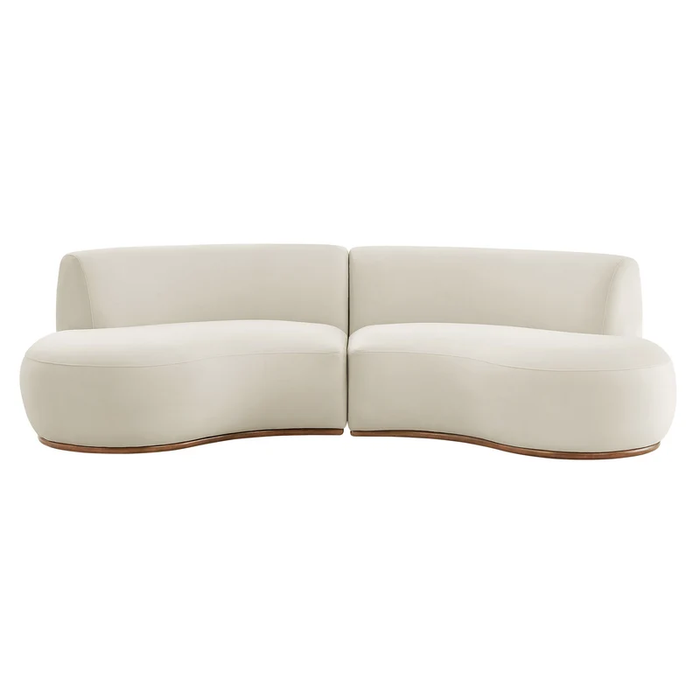 Rialta 2 Piece Curved Performance Velvet Sectional Sofa in Alabaster