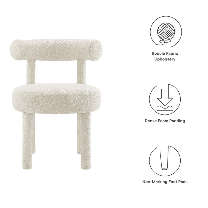 Toulouse Boucle Fabric Dining Chair Set of 2 in Ivory