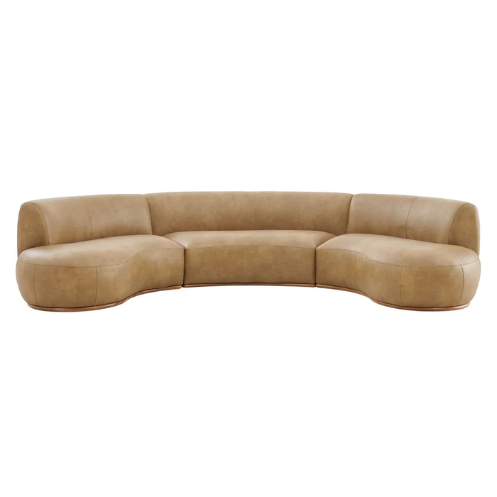 Rialta 3 Piece Curved Vegan Leather Sectional Sofa in Toast