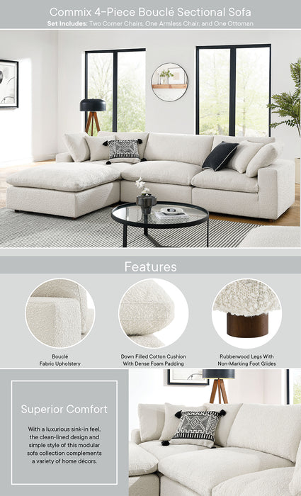 Commix 4-Piece Down Filled Overstuffed Boucle Fabric Sectional Sofa in Ivory