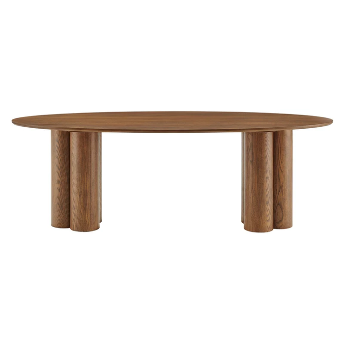 Renwick 79 Inch Oak Veneer Oval Pedestal Dining Table in Walnut