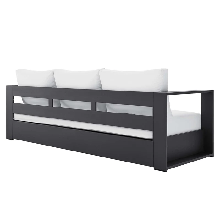 Tahoe Outdoor Patio Powder-Coated Aluminum Sofa in Gray White